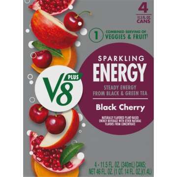 V8 Black Cherry Energy Drink, 4-Pack, 11.5 oz Cans