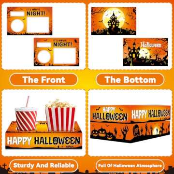 QOUBAI 50Pcs Halloween Movie Night Supplies Snack Trays Movie Theater Snack Boxes Cinema Theme Paper Snack Holder Popcorn Candy Drink Tray Box For Family Birthday Trick or Treat Party Favor Party