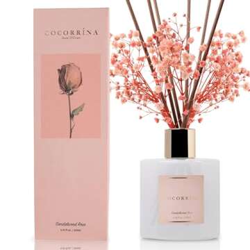 Cocorrína Premium Reed Diffuser Set with Preserved Baby's Breath & Cotton Stick Sandalwood Rose | 6.7oz Scent Fragrance Oil Diffuser for Bedroom Bathroom Home Décor