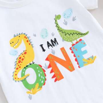 First Birthday Boy Outfit One Years Old Dinosaur Clothes Baby Boys 1st Birthday Outfits (I am One, 12-18 Months)