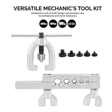 Neiko 20656A 9 Piece Auto Double Flaring Copper Aluminum Steel Brake Line and Brass Tubing Tool Kit, 5 Adaptors 4.8 mm–12.7 mm 3/16”–1/2" For Car Mechanics or HVAC, Brake Line Flaring Tool Kit