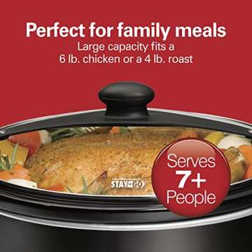 Hamilton Beach Stay or Go Portable Slow Cooker with Lid Lock, Dishwasher-Safe Crock, 6-Quart, Black 33261