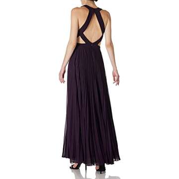 Social Graces Women's Sleeveless Plunging V-Neck Pleated Sheer Layers Cutout Maxi Dress Evening Gown