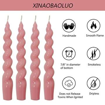 Spiral Taper Candles Stick Pink Twisted Candles H 7.5inch Wax Unscented Pink Dinner Candle Dripless for Home Decor, Relaxation & All Occasions(Pink)