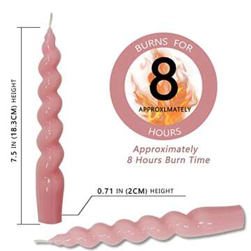 Spiral Taper Candles Stick Pink Twisted Candles H 7.5inch Wax Unscented Pink Dinner Candle Dripless for Home Decor, Relaxation & All Occasions(Pink)