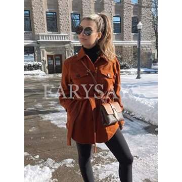 FARYSAYS Womens Fall Fashion 2022 Shacket Jacket Winter Trench Coat Trendy Business Casual Button Down Shirt Brown Large