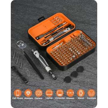 RARTOP Precision Screwdriver Set, 130 in 1 with 120 bits Repair Tool Kit, Magnetic Screwdriver Set with mini built-in box for Electronics iPhone Jewelers Game Console (130-IN-Orange)