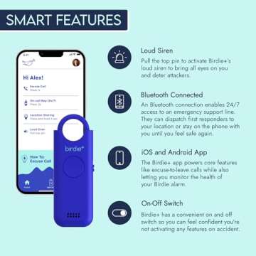 She’s Birdie - Birdie+ Smart Personal Safety Alarm for Women by Women–Loud Siren, Key Chain, 24/7 Live Rep, Emergency Alerts, Bluetooth Connection - 3 Month App Subscription Included (Indigo)