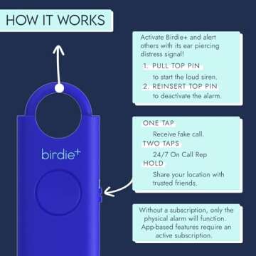 She’s Birdie - Birdie+ Smart Personal Safety Alarm for Women by Women–Loud Siren, Key Chain, 24/7 Live Rep, Emergency Alerts, Bluetooth Connection - 3 Month App Subscription Included (Indigo)