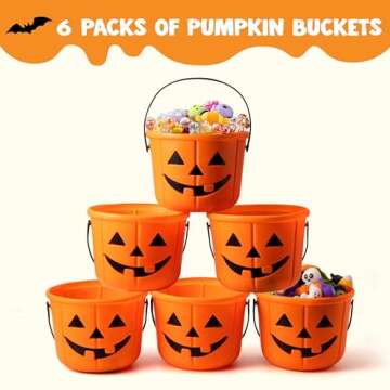 JOYIN 6PCS Halloween Trick or Treat Pumpkin Bucket, Jack O Lantern Candy Basket and Buckets for Trick or Treating, Orange Halloween Pails with Handle for Kids Halloween Party Favors Supplies Props