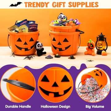 JOYIN 6PCS Halloween Trick or Treat Pumpkin Bucket, Jack O Lantern Candy Basket and Buckets for Trick or Treating, Orange Halloween Pails with Handle for Kids Halloween Party Favors Supplies Props