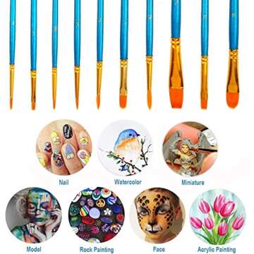 Soucolor Acrylic Paint Brushes Set, 20Pcs Round Pointed Tip Artist Paintbrushes for Acrylic Painting Oil Watercolor Canvas Boards Rock Body Face Nail Art, Halloween Pumpkin Ceramic Crafts Supplies