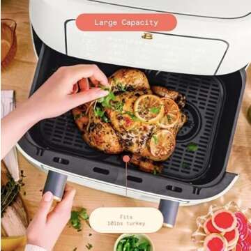 9QT TriZone Air Fryer with White Icing by Drew Barrymore - Large Capacity, Healthy Cooking, and Sleek Design (White)"