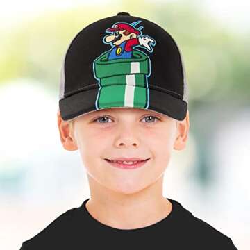 Nintendo Boys Baseball Cap, Super Mario Adjustable Kids Hat for Ages 4-7, Grey