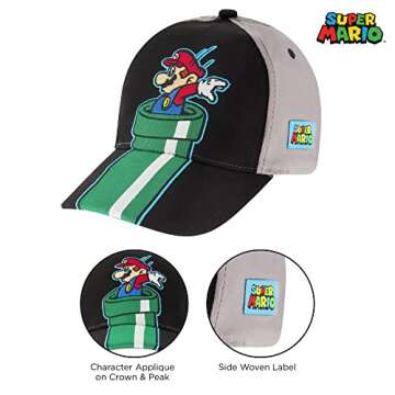 Nintendo Boys Baseball Cap, Super Mario Adjustable Kids Hat for Ages 4-7, Grey