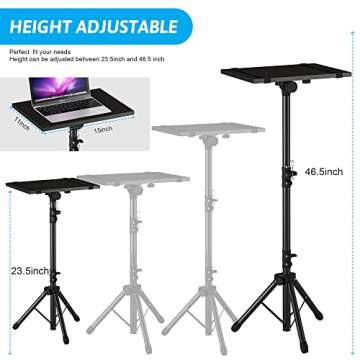 DECOSIS Projector Stand Tripod from 23" to 46", Laptop Tripod Stand Height Adjustable with Gooseneck Phone Holder, Laptop Floor Stand for Office, Home, Stage, Studio, DJ Racks Holder Mount