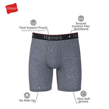 Hanes Total Support Pouch Men's Boxer Briefs Pack, Anti-Chafing, Moisture-Wicking Underwear, Odor Control (Reg or Long Leg)