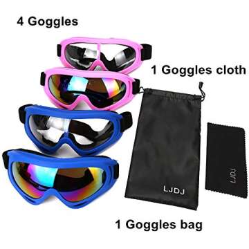 LJDJ Ski Goggles, Pack of 4 - Snowboard Adjustable UV 400 Protective Motorcycle Goggles Outdoor Sports Tactical Glasses Dust-Proof Combat Military Sunglasses for Kids, Boys, Girls, Youth, Men, Women