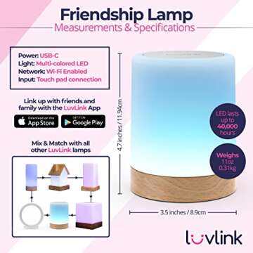 LuvLink Friendship Lamps (Single) | Long Distance Friendship Lamps are The Perfect Unique Gift for Friends, Families, Long-Distance Relationships, Loved Ones, Couples, Anniversaries & More!