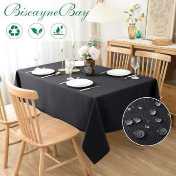 Biscaynebay Black Textured Fabric Tablecloth 52x70 - Water Resistant & Spill Proof