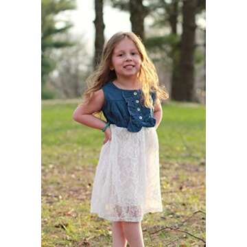 Enlifety Girls Denim Lace Dress Size 7/8 for Summer