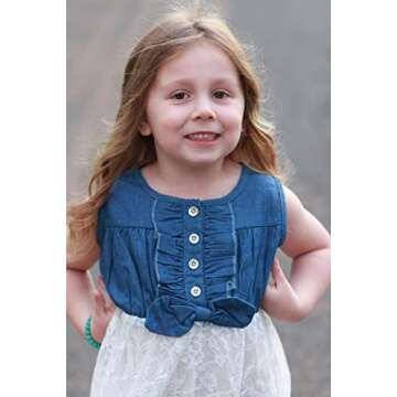 Enlifety Girls Denim Lace Dress Size 7/8 for Summer