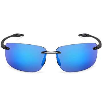 JULI Sports Sunglasses for Men Women Tr90 Rimless Frame for Running Fishing Golf Surf Driving(Black/Blue)