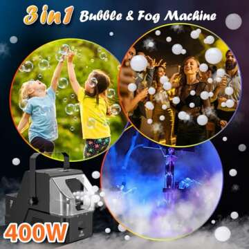 Wisdomlit Fog Machine, 3-in-1 Bubble Fog Machine, 400W Smoke Bubble Machine with Wireless Remote Control, Make Colorful Bubbles | Fog Bubbles | Continuous Fog for Halloween Holiday Birthday Party