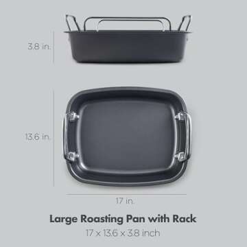 Absorated Roasting Pan with Rack - 17x13.6 Inch Large Turkey Roaster Pan - Double Ply Non-Stick Coated Turkey Pan for Oven - Hold Up to 24 Lbs Chicken, Gray