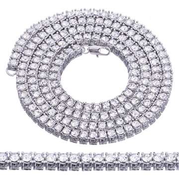 Hip Hop Iced Bling Silver Plated CZ Stoned 4 mm 2 Combo Set 16" + 18" Tennis Chain Choker Necklace Lab Diamond Rapper