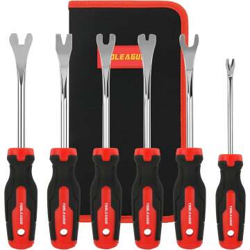 TOOLEAGUE 6Pcs Auto Upholstery Trim Panel Removal Tool Set,Car Trim Removal Tool Pry, Fastener Remover Tool Kit with Storage Bag