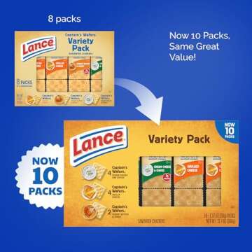 Lance Sandwich Crackers, Captain's Wafers, Variety Pack, 10 Individual Packs, 6 Sandwiches Each