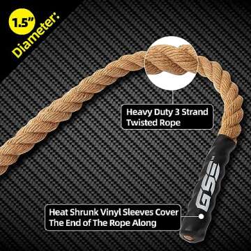 GSE Games & Sports Expert Gym Sisal Climbing Rope, Heavy Workout Rope for Indoor/Outdoor Workouts. Great for Climbing Exercises, Strength Training - 6,10,15,20,25,30,40,50 Feet Lengths Available