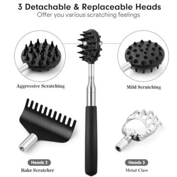 TUKUOS Telescoping Back Scratcher with 3Pcs Detachable Scratching Heads-Gift for husband