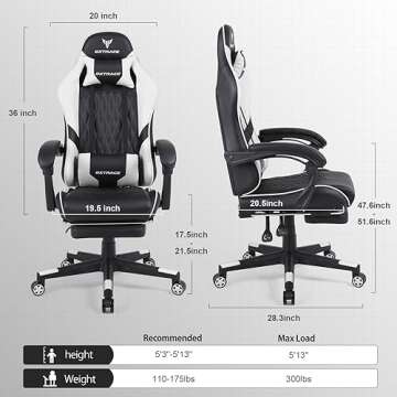 GXTRACE Gaming Chair - Ergonomic Office PC Computer Gaming Chair Chair with Footrest and Lumbar Support PU Leather Desk Chair Racing Chair Executive Swivel Rolling Chair (Black and White)