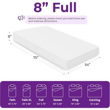 6/8/10/12 Full Cooling Gel Memory Foam Mattress for Cool Sleep Medium Firm CertiPUR-US Certified Mattress in a Box Pressure Relief Removable Cover No Fiberglass (Full, 8 in)