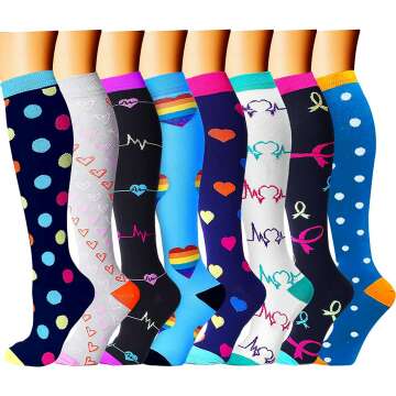CHARMKING Compression Socks for Women & Men Circulation (8 Pairs)15-20 mmHg is Best Support for Athletic Running,Cycling