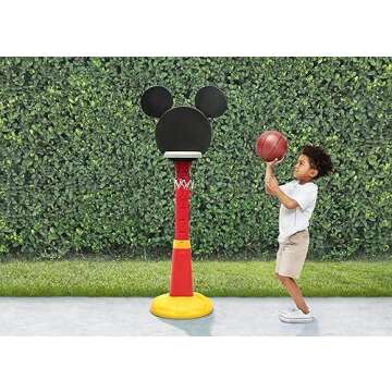 Delta Children Disney Mickey Mouse Plastic Basketball Set - Includes Basketball Hoop, 1 Basketball and Ball Pump, Red/Black