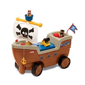 Little Tikes 2-in-1 Pirate Ship Toy - Kids Ride-On Boat with Wheels, Under Seat Storage and Playset with Figures