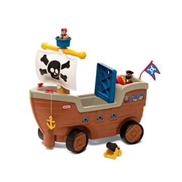 Little Tikes 2-in-1 Pirate Ship Toy - Kids Ride-On Boat with Wheels, Under Seat Storage and Playset with Figures