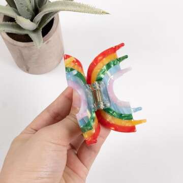 Rainbow Hair Claw Clip Non Slip 3inch Acrylic Acetate 90's Strong Hold Jaw Barrettes Cute for Women Girls Thin Thick Curly Hair Rainbow Pride Parade Accessory