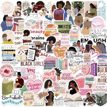 100PCS Black Girls Bookish Stickers for Kindle,Black Woman Book Stickers,Bookworm Reading Stickers,Book Lover Gifts