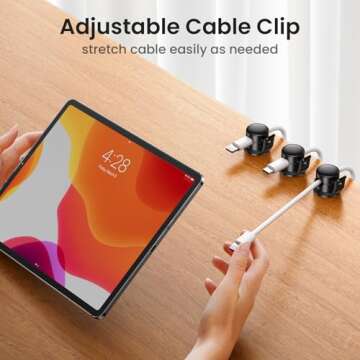 LOTUNY Cable Clips, 8 Pack Cord Organizer [Cable Smooth Adjustable] Adhesive Cable Management Wire Organizers for Cords, Phone USB Charger Cable Holder for Home Office Car Wall Desktop Nightstand