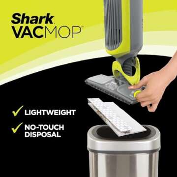 SHARK VM200 VACMOP Cordless Multi Surface Hard Floor Tile Wood Lightweight Floor Cleaner Vacuum Mop with (2) Disposable Pad, (1) Cleaning Solution Included, Light Gray/Green (Renewed)