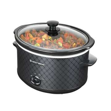 West Bend Slow Cooker 4-Quart Manual Crockery Style with Oval Ceramic Crockpot and Glass Lid, 210-Watts, Black