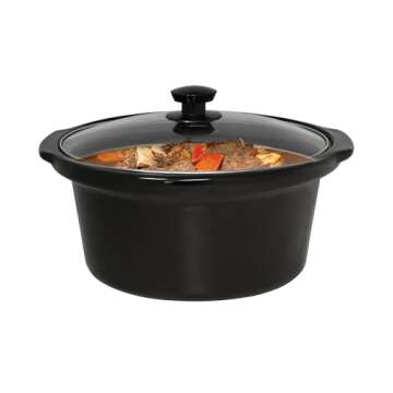 West Bend Slow Cooker 4-Quart Manual Crockery Style with Oval Ceramic Crockpot and Glass Lid, 210-Watts, Black