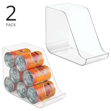 mDesign Can Organisers for Pantries, Fridge Drawers & Fridge Shelves - Kitchen Storage Solutions - for up to 7 Cans of Soda, Food, or Soups - Kitchen Accessories — Pack of 2 - Clear