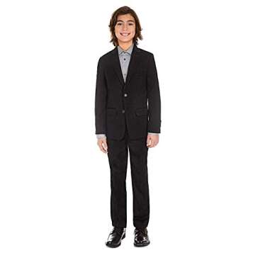 Calvin Klein Boys' 2-Piece Formal Suit Set, Includes Single Breasted Jacket & Straight Leg Dress Pants with Belt Loops & Functional Pockets, Black, 8