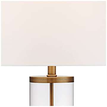 360 Lighting 26" High Cylinder Country Cottage Table Lamps Set of 2 Fillable Clear Gold Finish Glass Metal White Shade Living Room Bedroom Bedside Nightstand House Office Home Kitchen