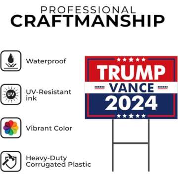 Trump Vance 2024 Yard Sign Rally Handheld with H-Stakes,Double Sided 18x12 Inch Trump Vance Signs,Patriotic Design President Trump Vance Lawn Sign Outdoor